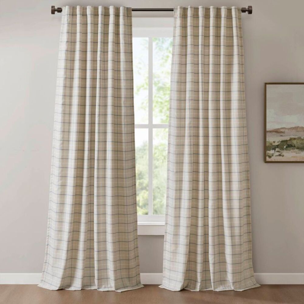 Open Box - Regency Heights - Fleece Lining Plaid Weave Window Curtai Blue